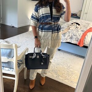 Vintage Ralph Lauren XS Tan and Blue Fringe Sweater